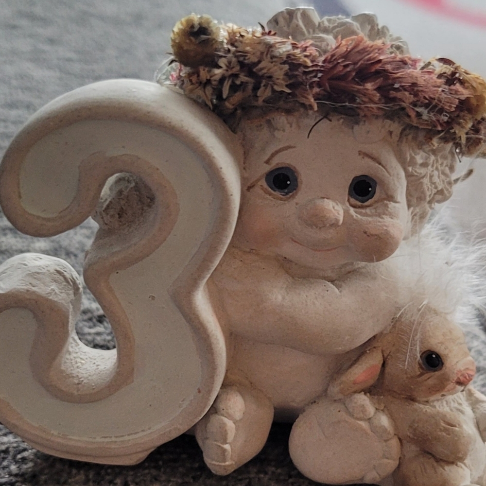 Dreamsicle: Angel with Bunny 3rd Birthday With dried flower halo